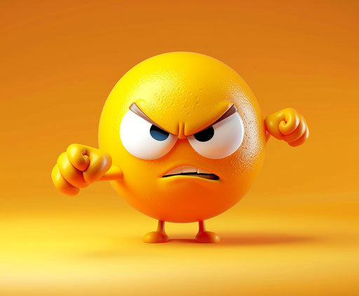 Cartoon emoticon with angry face pointing at the camera