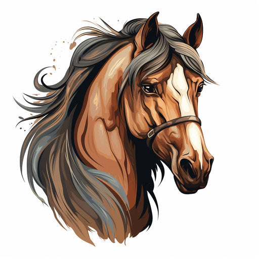 Horse head clipart in the style of Chiaroscuro Art, on a white background