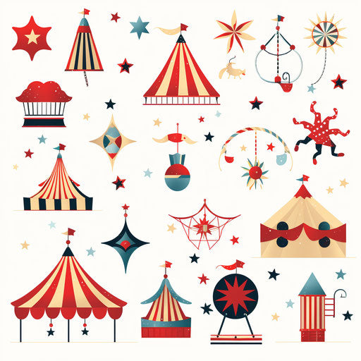 Circus clip art in Minimalist style, on white background