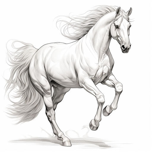 White horse on white backdrop, heavy inking style