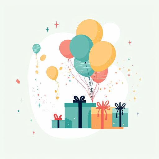 Birthday clipart in minimalist style, on white background