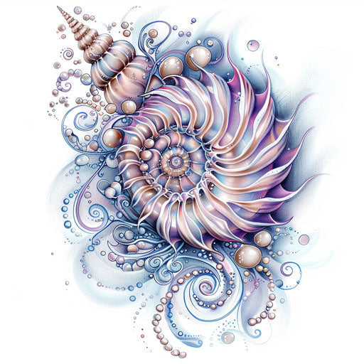 Navy tattoo with swirled seashell and pearls