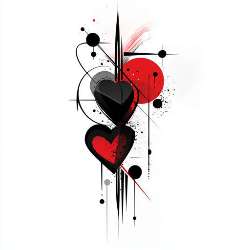Heartless tattoo with abstract geometric shapes in black and red