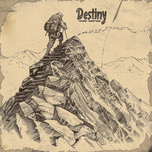 Mountaineer seeking destiny on rugged peak
