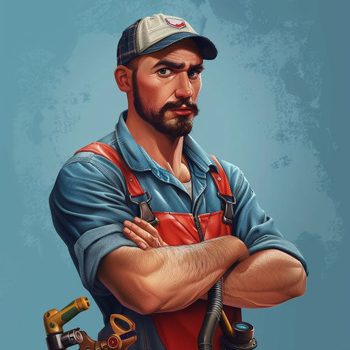 Plumber illustration with random flat background and high contrast
