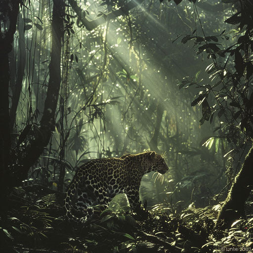 The leopard under the rainforest canopy