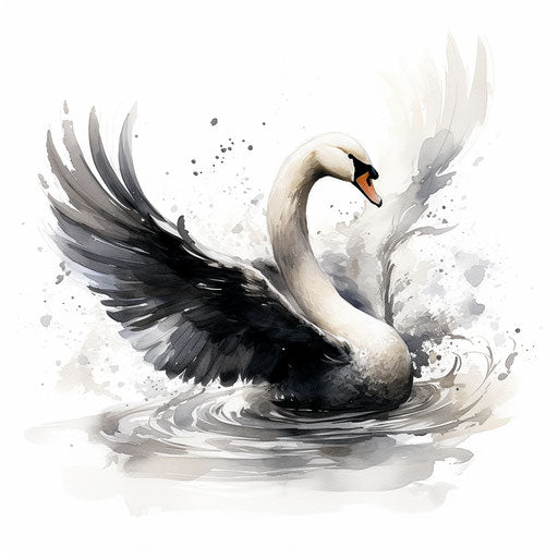 Sculpture of a swan in the chiaroscuro art style, on a white background