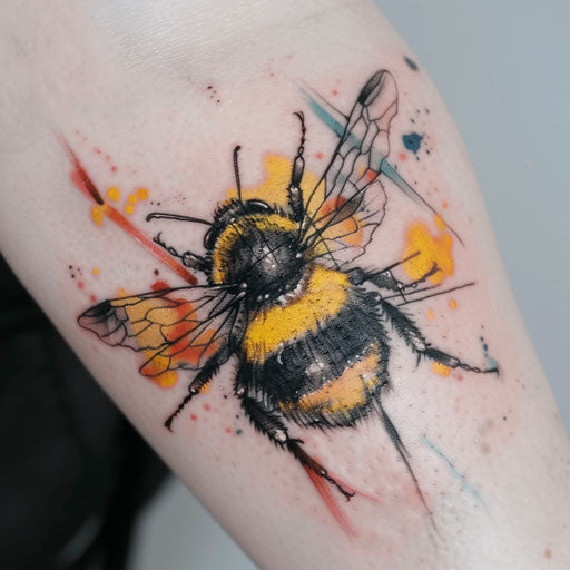 Abstract bumble bee tattoo with surreal elements