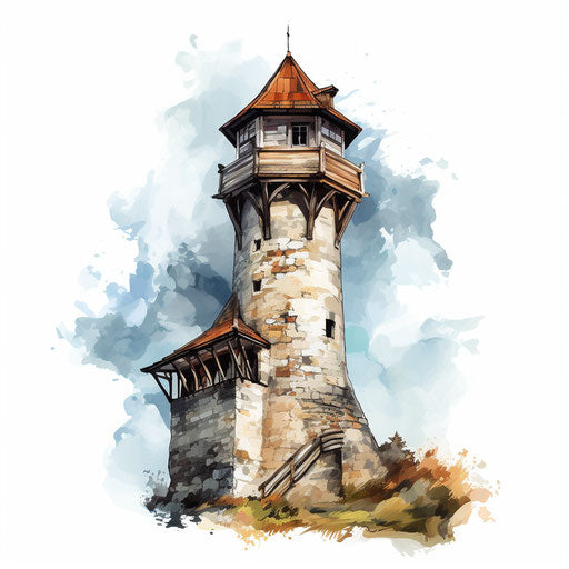 Tower clipart in the style of Oil painting