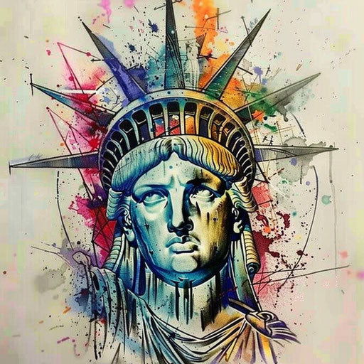 Surreal tattoo sketch of the Statue of Liberty