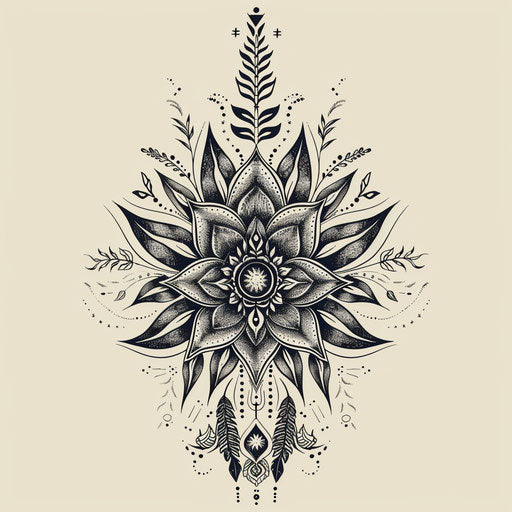 Exotic flat tattoo sketch of sage with traditional Eastern ornamental patterns