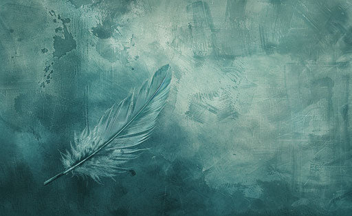 Eagle feather falling in the air, light turquoise and dark gray