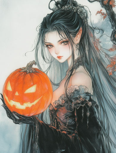 Witch holding a glowing pumpkin