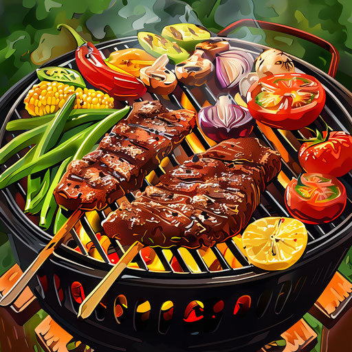 Realistic BBQ clip art on flat color background
