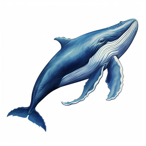 Blue whale clipart in the style of Chiaroscuro Art, on a white background