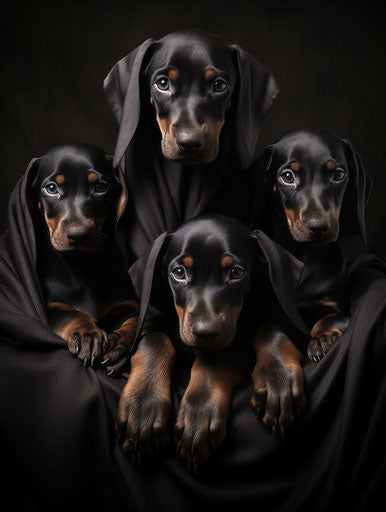 Doberman puppies, the dog breed I wanted as a puppy, in realistic chiaroscuro style