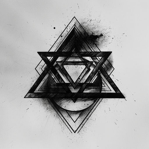 Double overlapping triangle tattoo, concept art on white backdrop