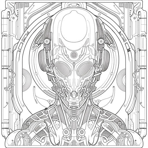 Futuristic alien with abstract technological elements