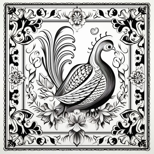 Black and white coloring page with ethnic design victorian engravings