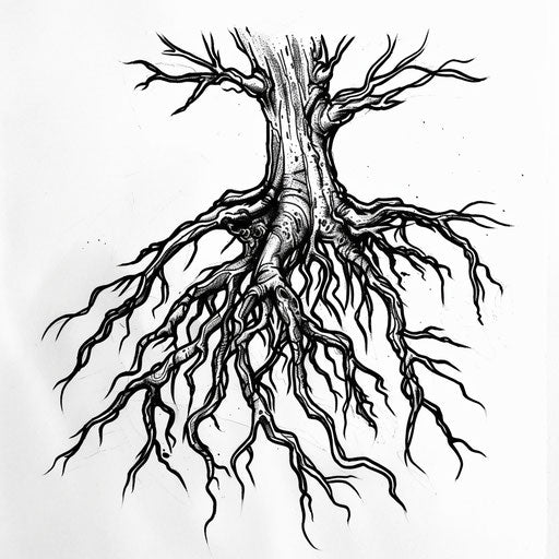 Bold flat tattoo sketch of a thick root
