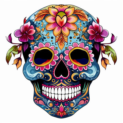 Sugar skull clipart in the style of Chiaroscuro Art, on a white background