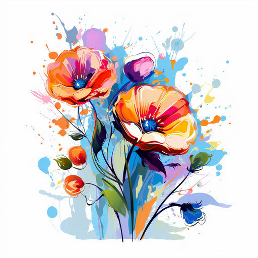Flower drawing in Impressionistic Art style on white background