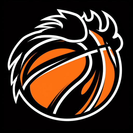 Bold basketball logo with stylized ball on black background