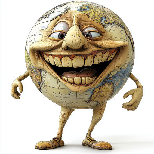 Humorous caricature of a globe with human characteristics