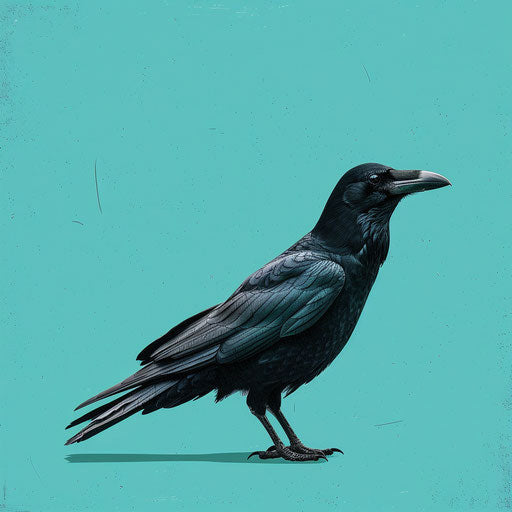 Realistic crow clipart with flat teal background