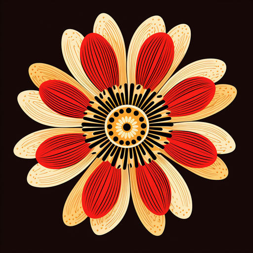 Red and white flower drawing with light maroon and gold pattern