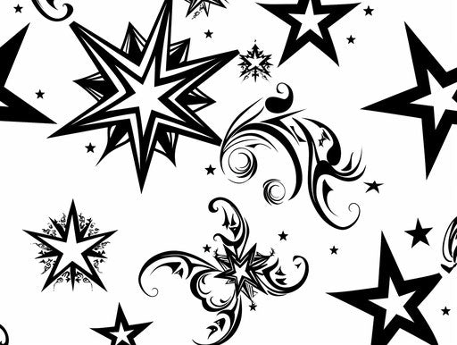 Black stars on white background, tattoo style, aurorapunk