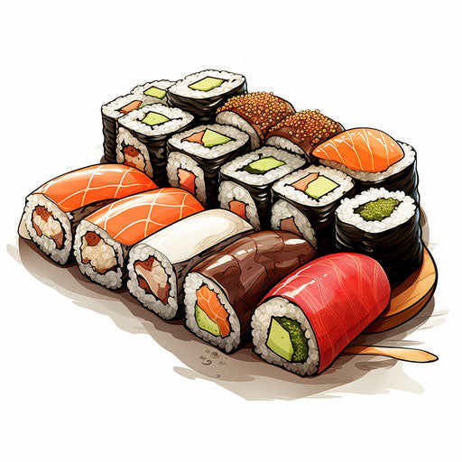 Sushi clipart in the style of Chiaroscuro Art, on white background