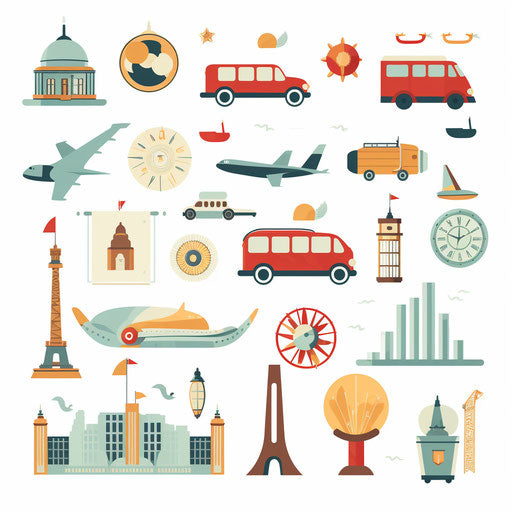 Minimalist style travel clipart, on white background