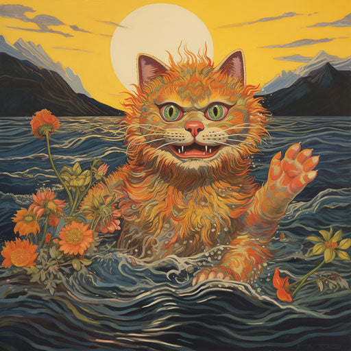 Louis Wain swimming in a lake by the shore