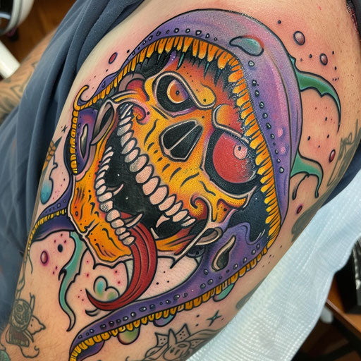 Cartoonish tattoo sketch of a reaper death seal