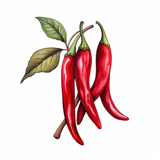 Chilli illustration in the style of Chiaroscuro Art on white background