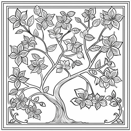 Coloring page: Tree with blossoms
