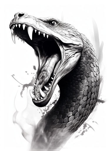 Snake style tattoo open mouth design