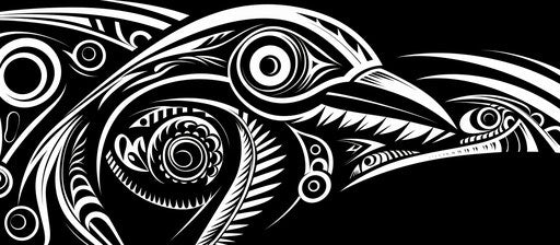 Tribal black and white artwork, avian-themed, Maori art