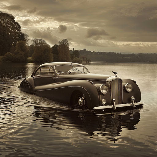 Floating Bentley with pontoons and propeller on lake