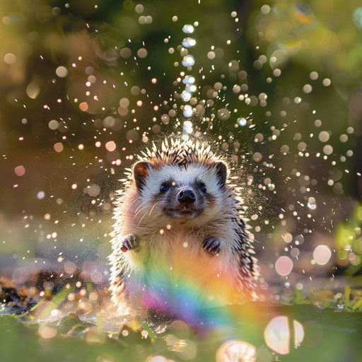Hedgehog's joyful reaction to a sprinkler in summer