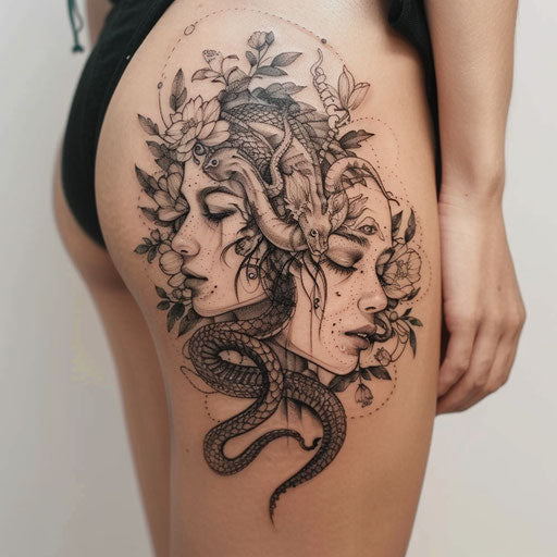 Sister tattoos with dreamscapes and fantastical creatures