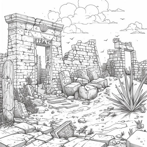 Ancient desert ruin with hieroglyphics