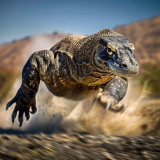 Komodo dragon in motion, energetic and lively