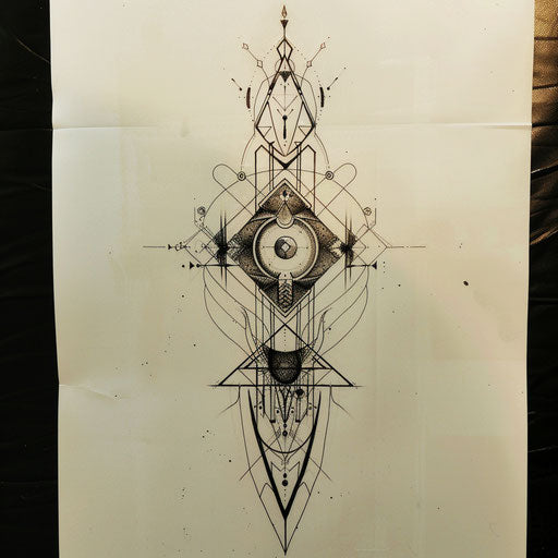 Contemporary flat tattoo sketch of neo tribal art with geometric precision