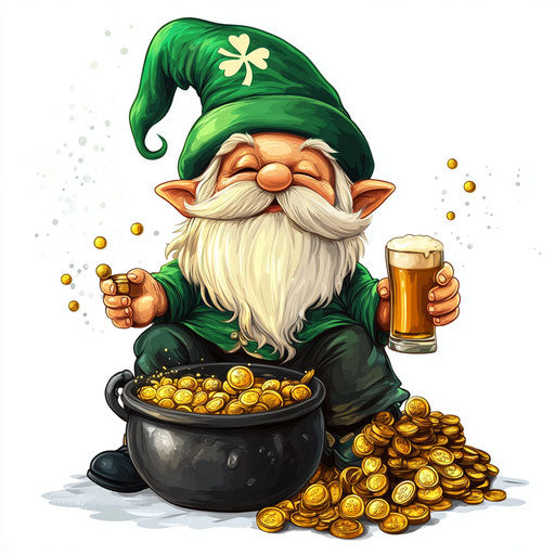 St. Patrick's Day Gnome with Irish flag and gold coins