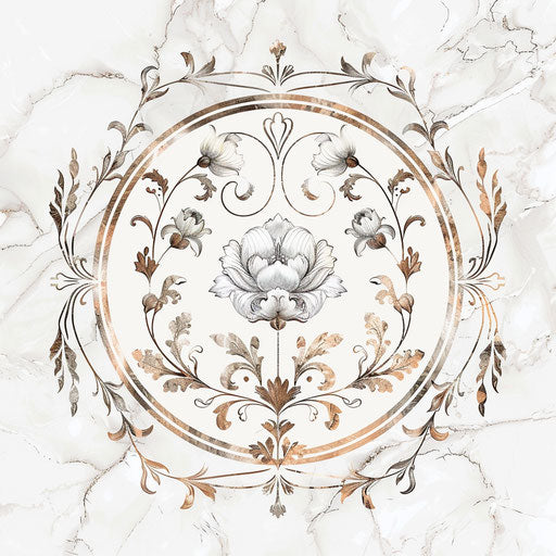 Beauty logo with intricate floral designs on white marble background
