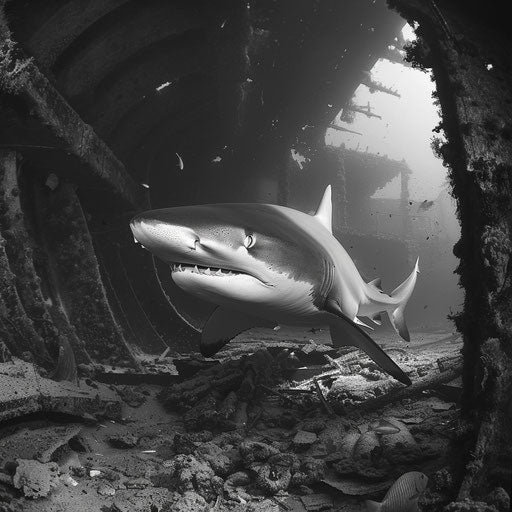 Bull shark navigating through a shipwreck, Will Burrard-Lucas style