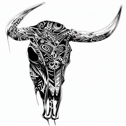 Intricate bull skull tattoo design