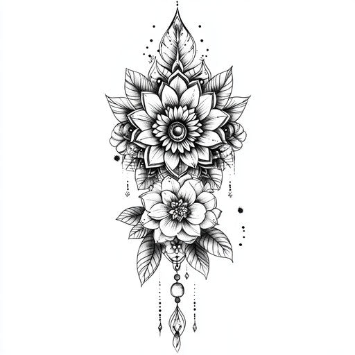 Elegant flat tattoo sketch, mandala and floral